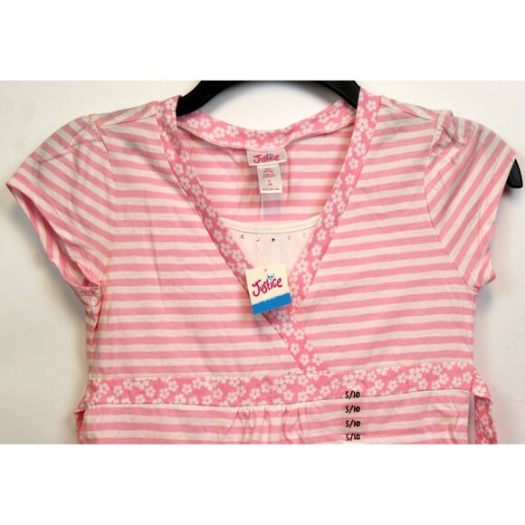 2010s Justice 2pc T-Shirt Leggings sz 10/12 Stripes Flowers Rhinestones Ruffles - Picture 3 of 12